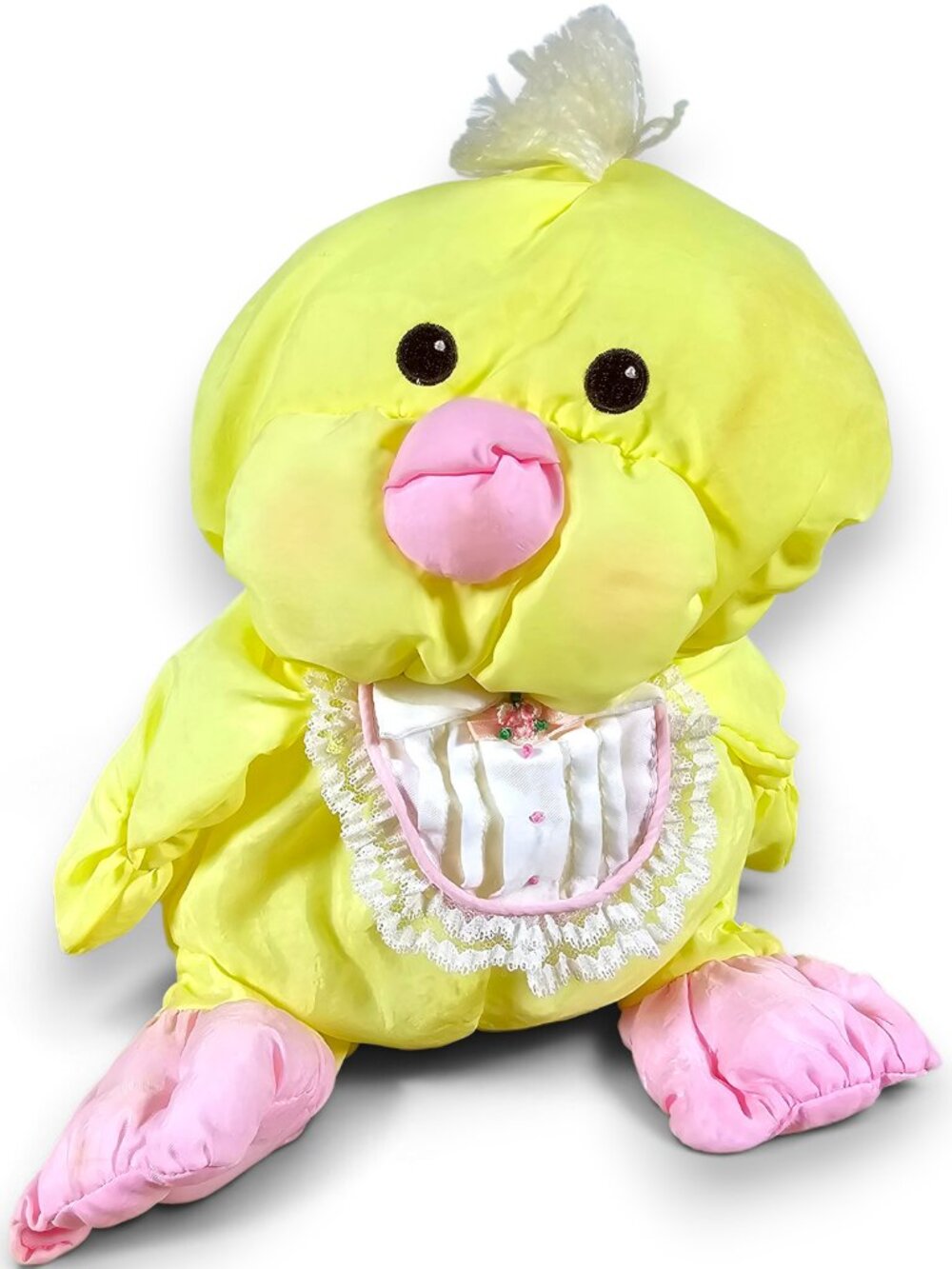 Fisher Price Puffalump Chick Duck Nylon Yellow Lace Bib Easter #8010 VTG 1986 9"